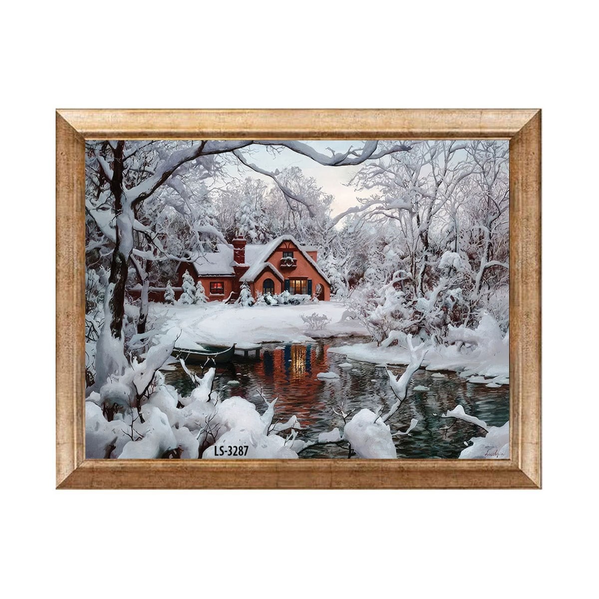 Kır evi dekoruna uyum sağlayan bombe yapmayan dayanıklı eskitme çerçeveli göl evi tablosu ls-3287 Çamlıca Home