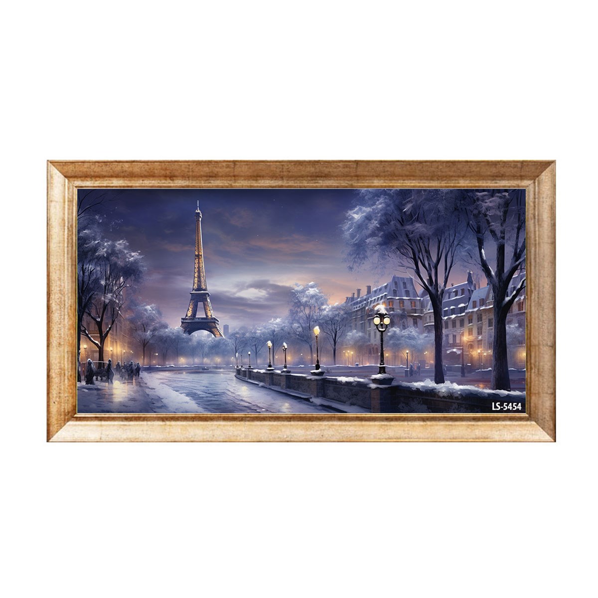 Eskitme çerçeveli karlı Paris caddeleri ve Eyfel Kulesi kış tablosu ls-5454 - Çamlıca Home
