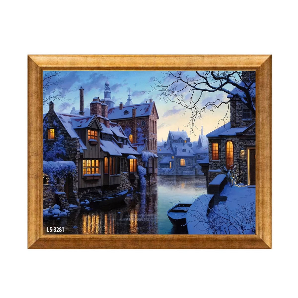Görkemli salonlara nostaljik ışıltı kazandıran 130 kalıp altın varak çerçeveli kış tablosu ls-3281 Çamlıca Home