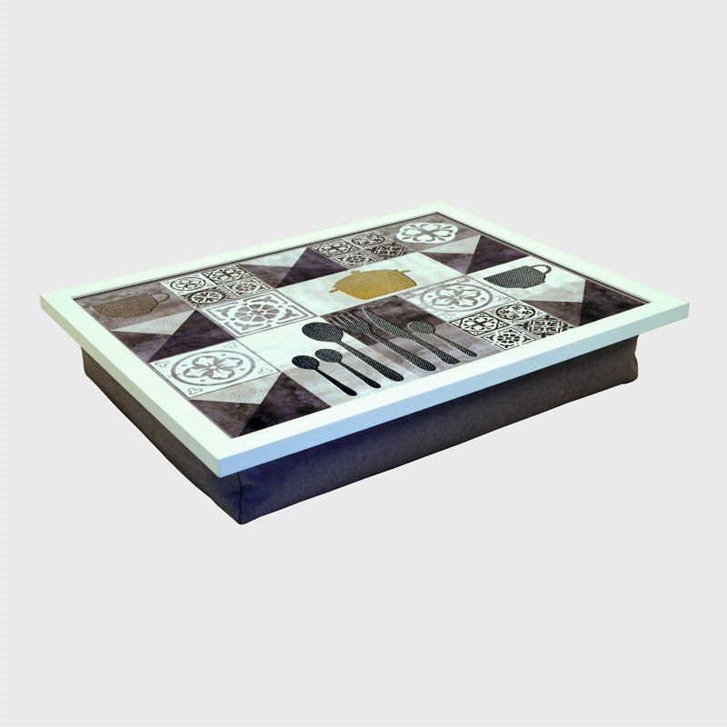 Keyif Tepsisi 47 x 37 cm Gri Çinili Mutfak - T-Tray