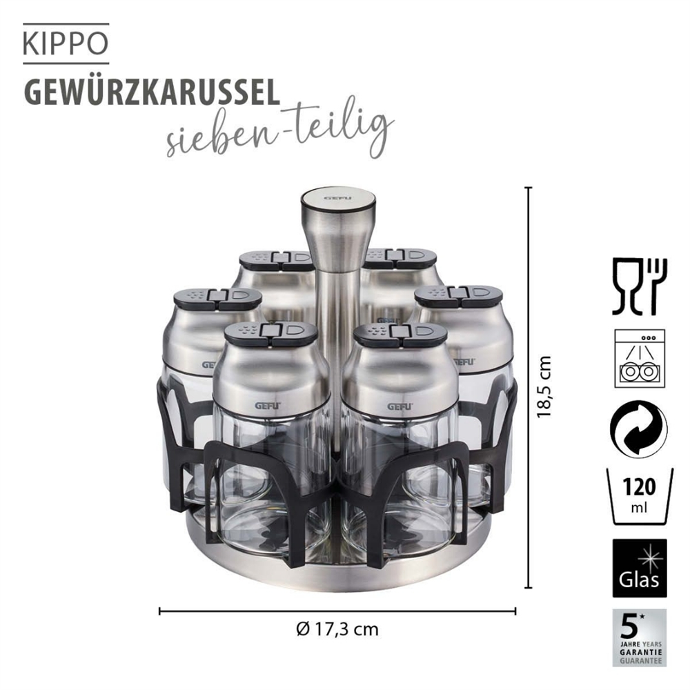Kıppo Döner Baharatlık 7 Parça Paslanmaz Çelik 120 Ml - Gefu