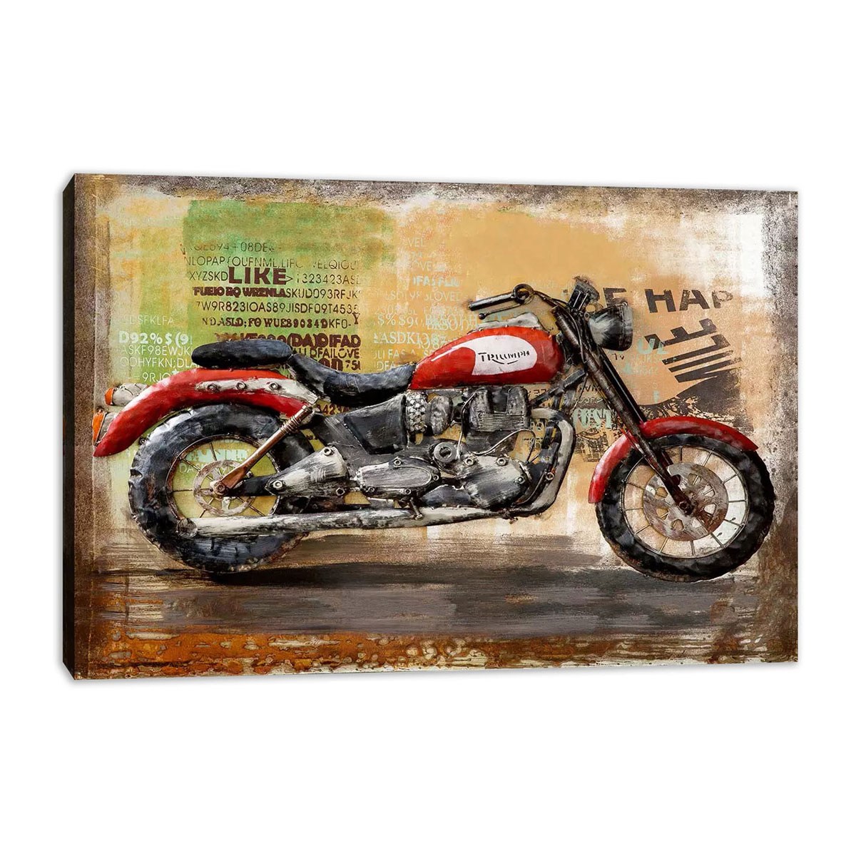 Vintage tipografi detaylarıyla genç odalarına nostaljik hava katan kırmızı motosiklet dokulu tablo ex-009 Çamlıca Home