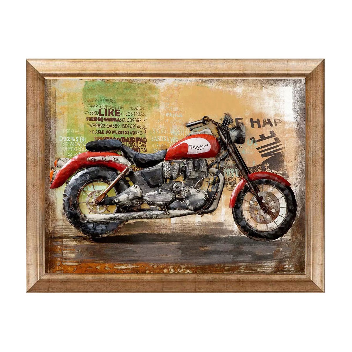 Kafe ve garajlara nostaljik dokunuş katan eskitme çerçeveli klasik kırmızı motosiklet duvar tablosu ex-009 Çamlıca Home