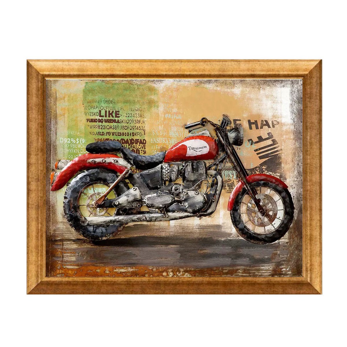 Klasik kırmızı motor hatlarını parlatan 130 kalıp varak altın çerçeveli nostaljik duvar tablosu ex-009 Çamlıca Home