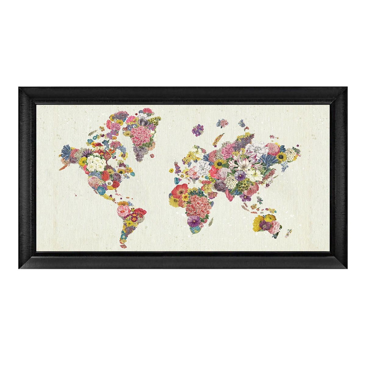 Açık renk fonla modern kontrast sunan mat siyah profilli 60x120 cm çiçekli harita tablosu gn-2260 Çamlıca Home