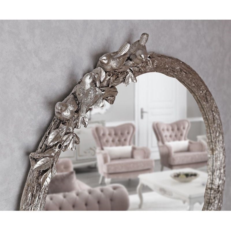 Kuş Figürlü Dekoratif Ayna Gümüş