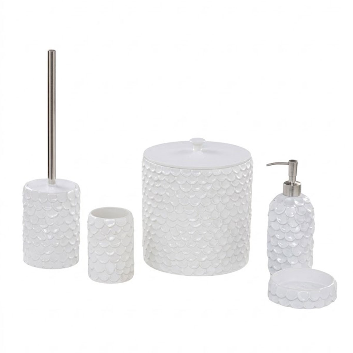 Çamlıca Home Lindy 5 Parça Parlak İnci Dokulu Beyaz Banyo Aksesuar Seti Beyaz Fon Ürün Görseli