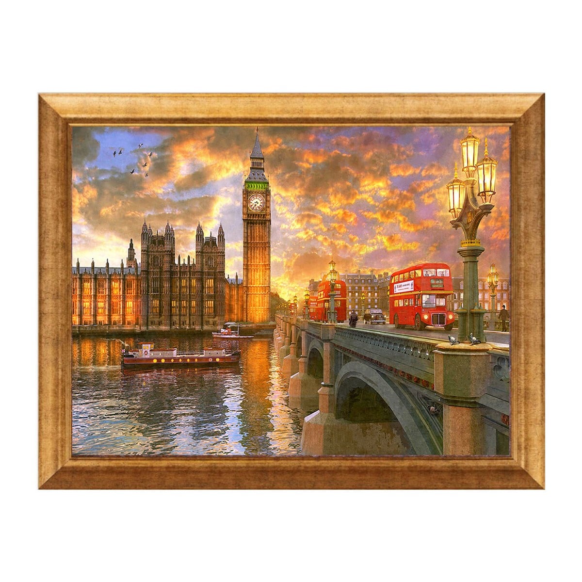 Altın çerçeveli Londra Big Ben ve Westminster köprüsü manzaralı tablo ls-1819 - Çamlıca Home