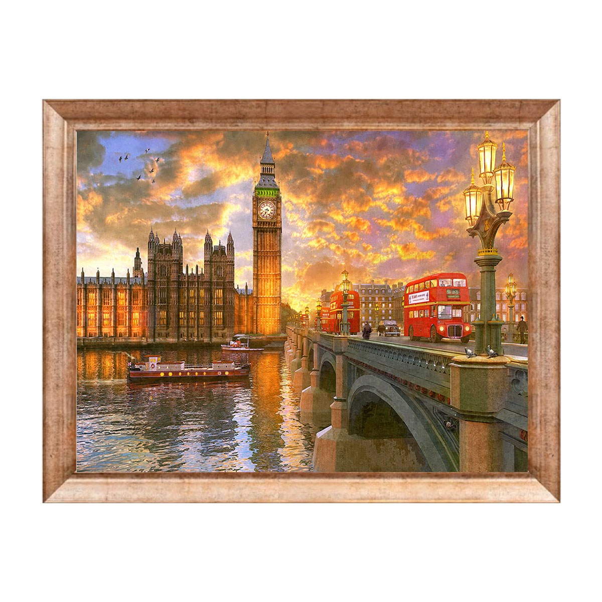 Eskitme çerçeveli Londra Big Ben ve Westminster köprüsü manzaralı tablo ls-1819 - Çamlıca Home