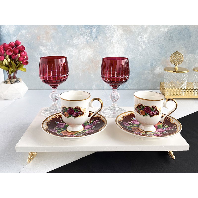 Lotus Bordo 2 Kişilik Kahve Seti - Mondecor
