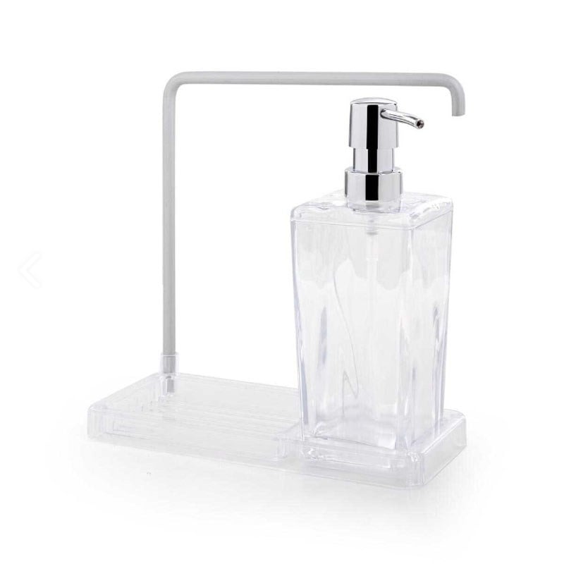 Luna şeffaf mutfak sıvı sabunluk, süngerlik ve havlu/bez askısından oluşan minimalist düzenleyici set