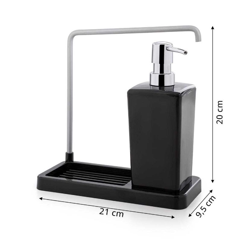 Luna siyah mutfak sıvı sabunluk setinin 21 cm genişlik ve 20 cm yüksekliğini gösteren ölçü görseli