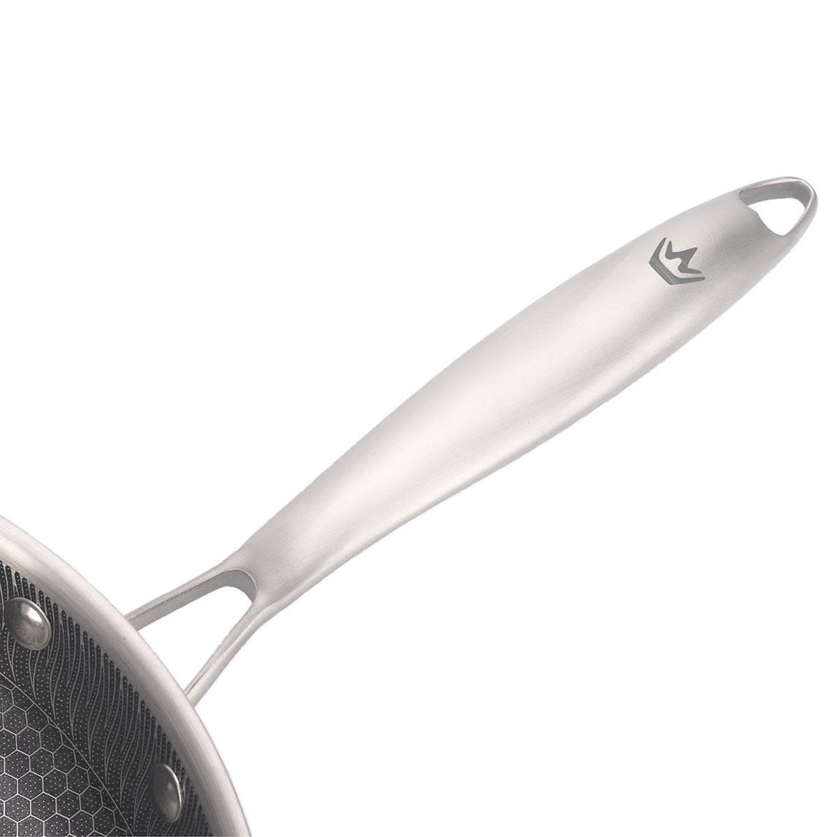 Maxx Doria Steel Fusion tencere veya tava seti ergonomik çelik sap detayı ve çizilmez petek taban teknolojisi yakın çekim