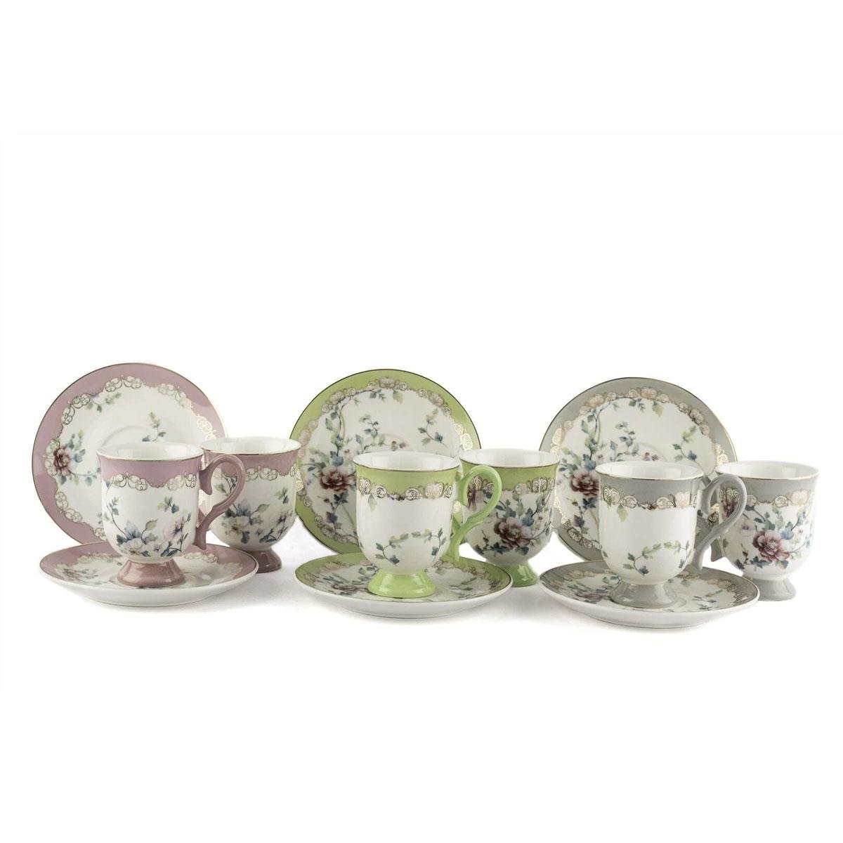 Mikasa Moor Classy 6 Kişilik 90cc Porselen Kahve Fincan Takımı - Çiçek Desenli Klasik Set