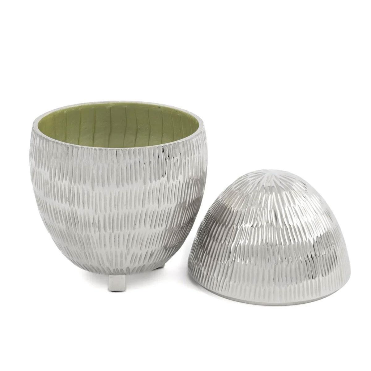 Mikasa Moor Saige 13x20 cm Gümüş Yeşil Metal Egg Kutu Açık Hali - Yeşil Astar Detayı