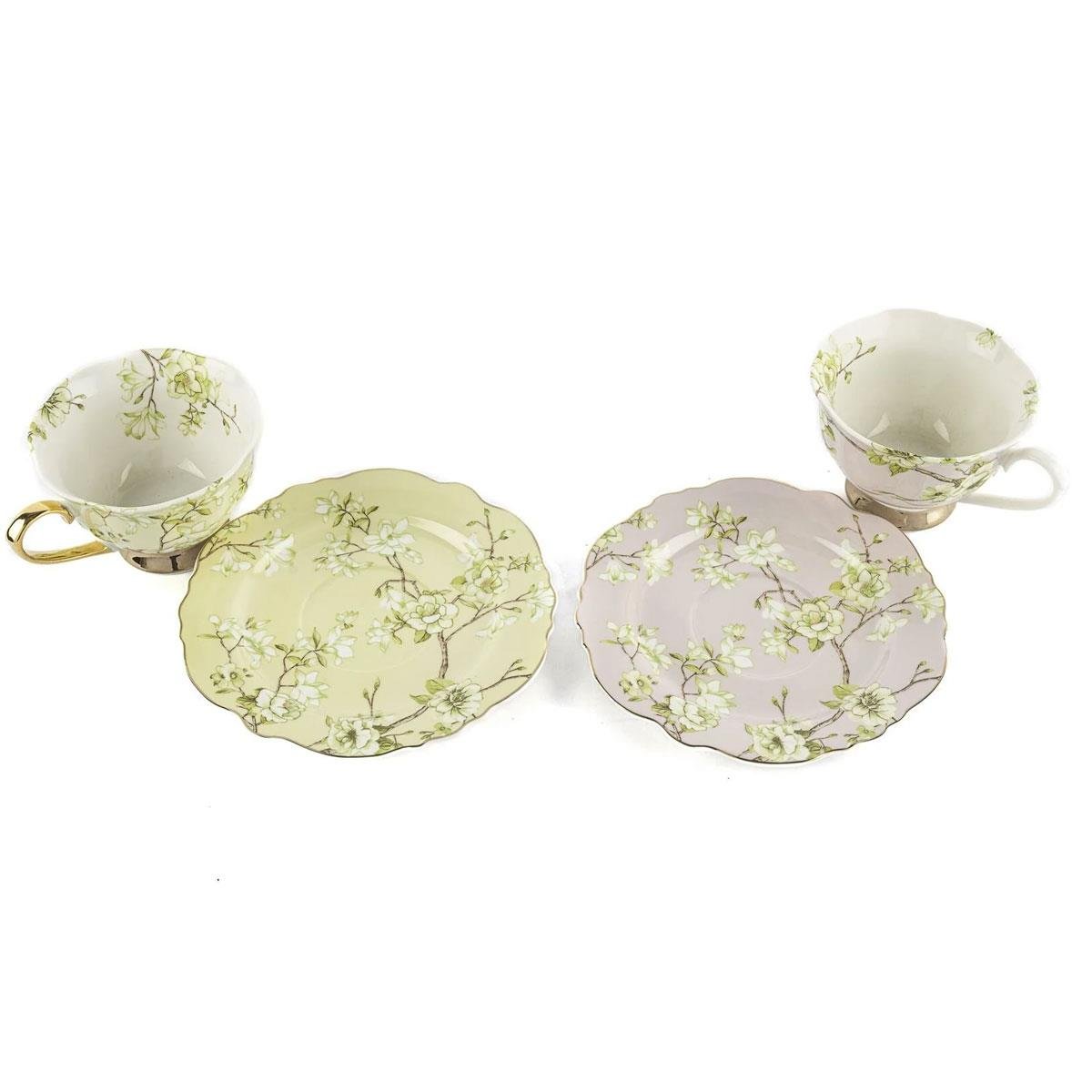 Mikasa Moor Vernal 2'li Porselen Çay Fincanı ve Tabakları, Farklı Renkler