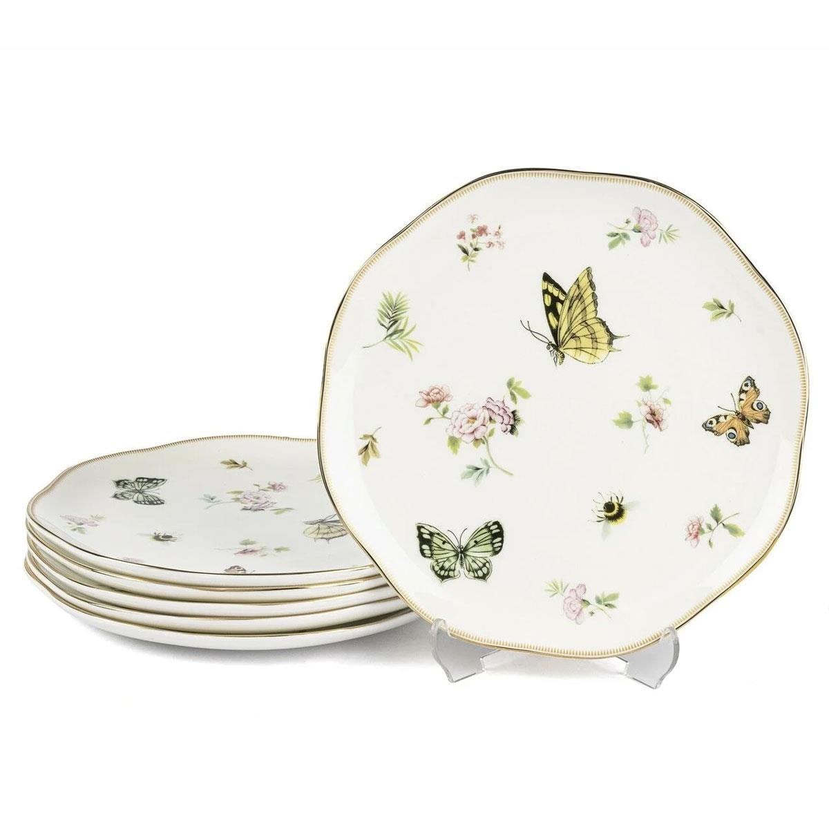 Mikasa Moor Wings of Spring 6'lı Porselen Pasta Tabağı 20 cm - Kelebek ve Bahar Çiçekleri Desenli Tatlı Tabağı