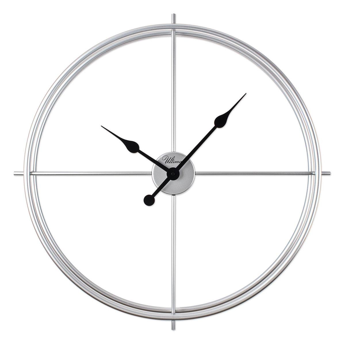 Gümüş Metal İskandinav Duvar Saati - Siyah Akrep Yelkovanlı, Büyük Boy Minimalist Dekoratif Salon Saati