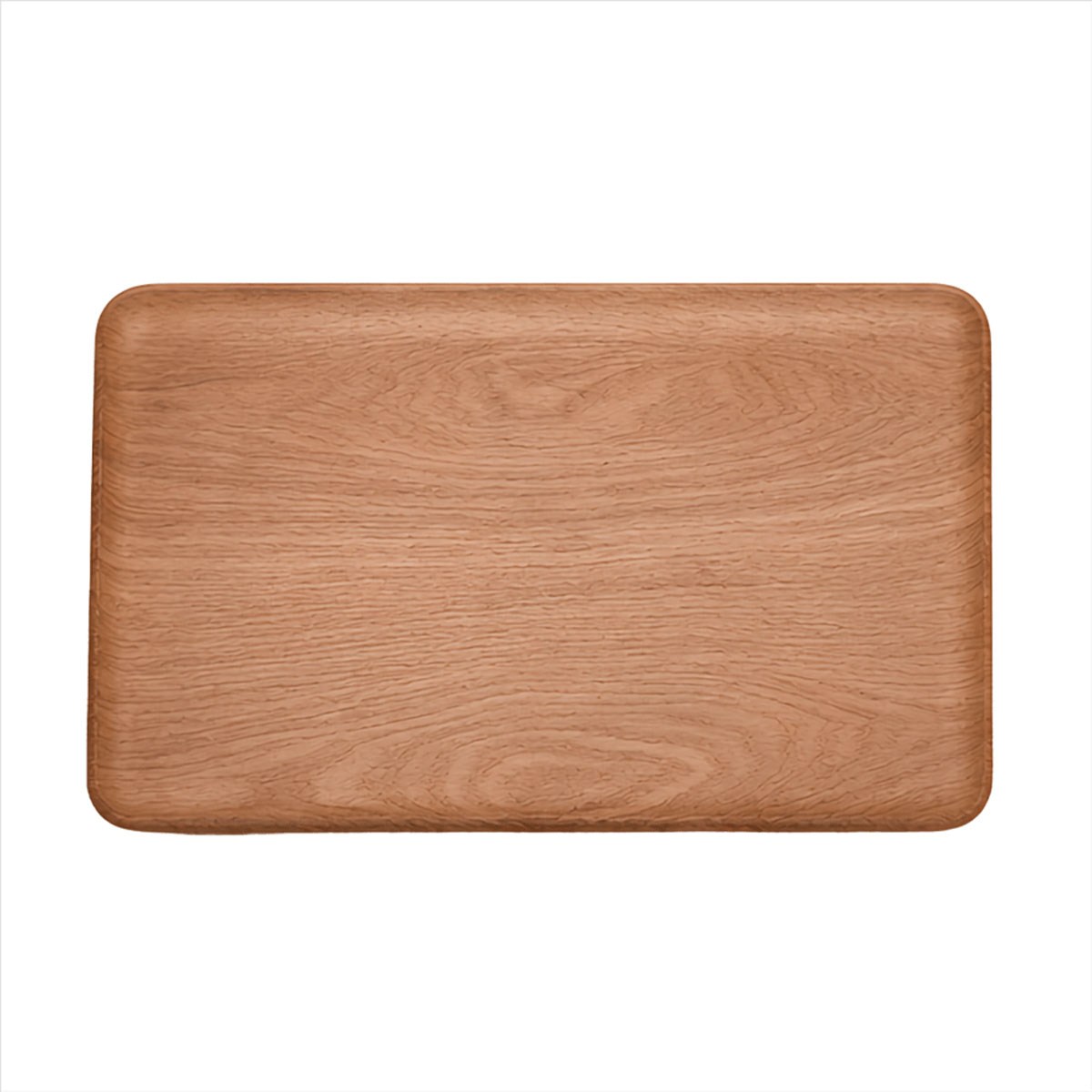 Minimalist İskandinav stil kavisli kenarlı ahşap sunum tepsisi large 39x27 cm üstten stüdyo görünümü