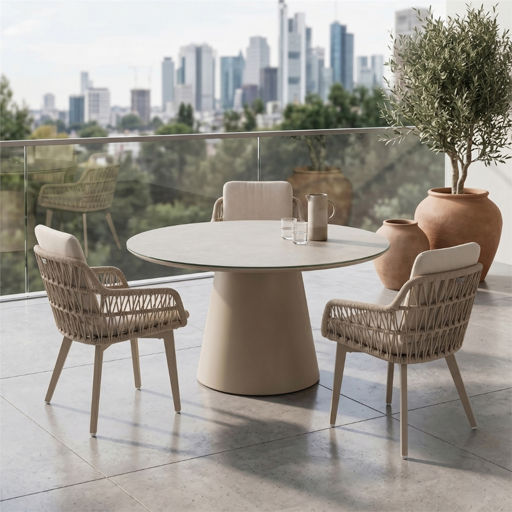 MODERN Yuvarlak Bahçe Yemek Masası Alüminyum Gövde 140 cm Gri - Vivarel