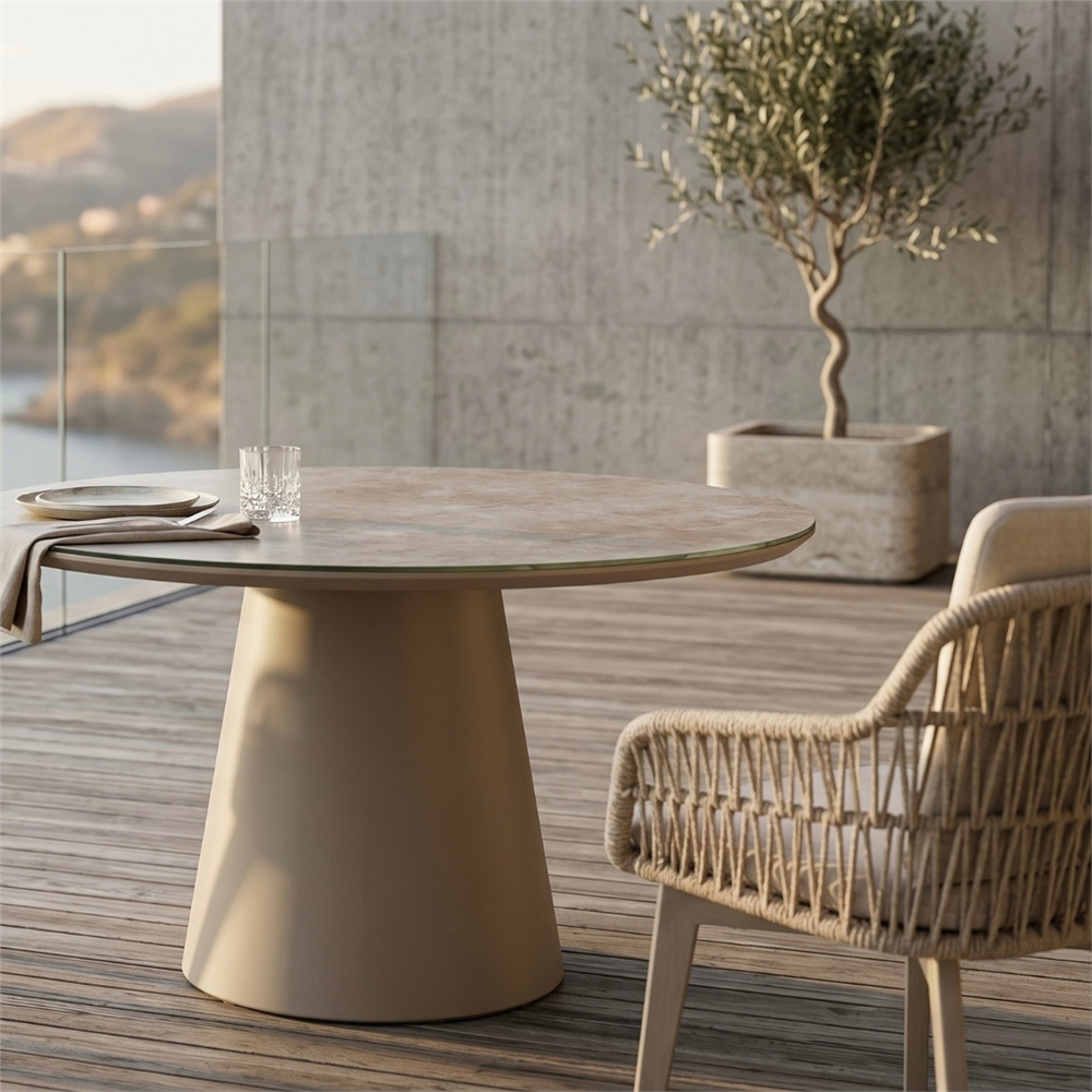 MODERN Yuvarlak Bahçe Yemek Masası Alüminyum Gövde 140 cm Gri - Vivarel