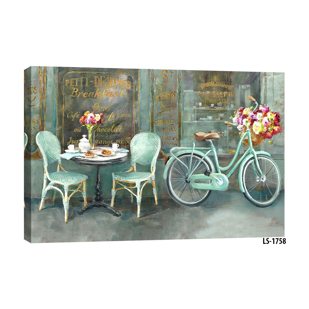 Nostaljik Fransız Kafe ve Çiçekli Bisiklet Tablosu - Çamlıca Home