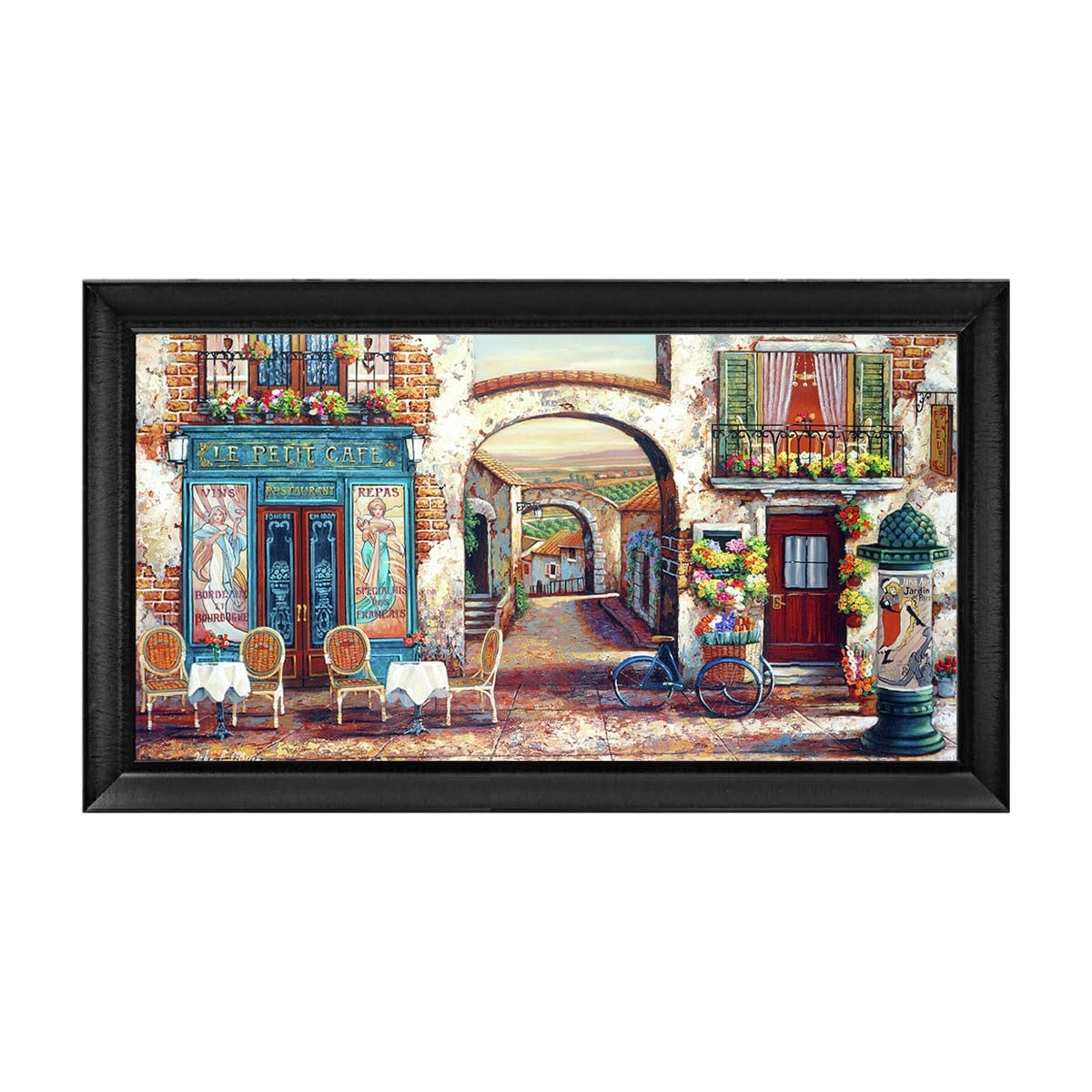 Siyah çerçeveli nostaljik Paris sokak kafe manzaralı tablo ex-057 - Çamlıca Home