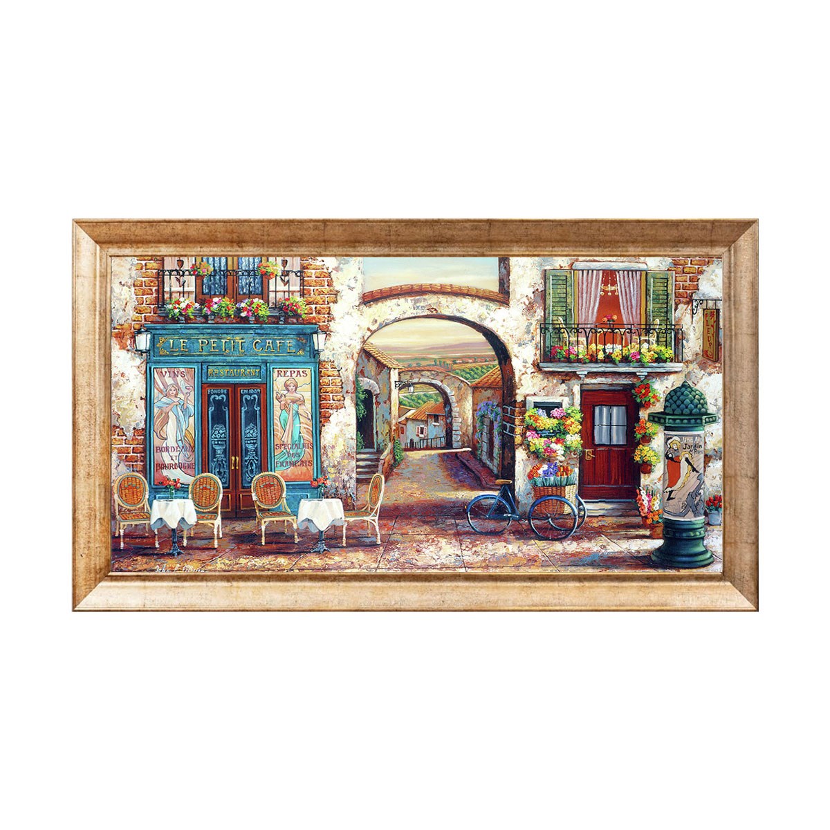 Eskitme çerçeveli nostaljik Paris sokak kafe manzaralı tablo ex-057 - Çamlıca Home