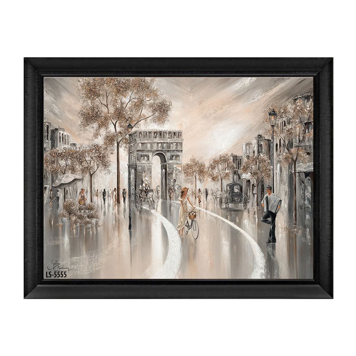 Siyah çerçeveli nostaljik Paris Zafer Takı ve akordeoncu manzaralı tablo ls-5555 - Çamlıca Home