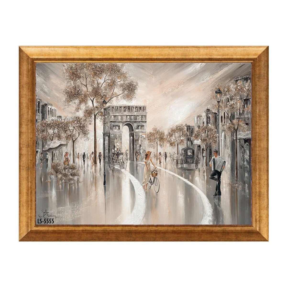 Altın çerçeveli nostaljik Paris Zafer Takı ve akordeoncu manzaralı tablo ls-5555 - Çamlıca Home