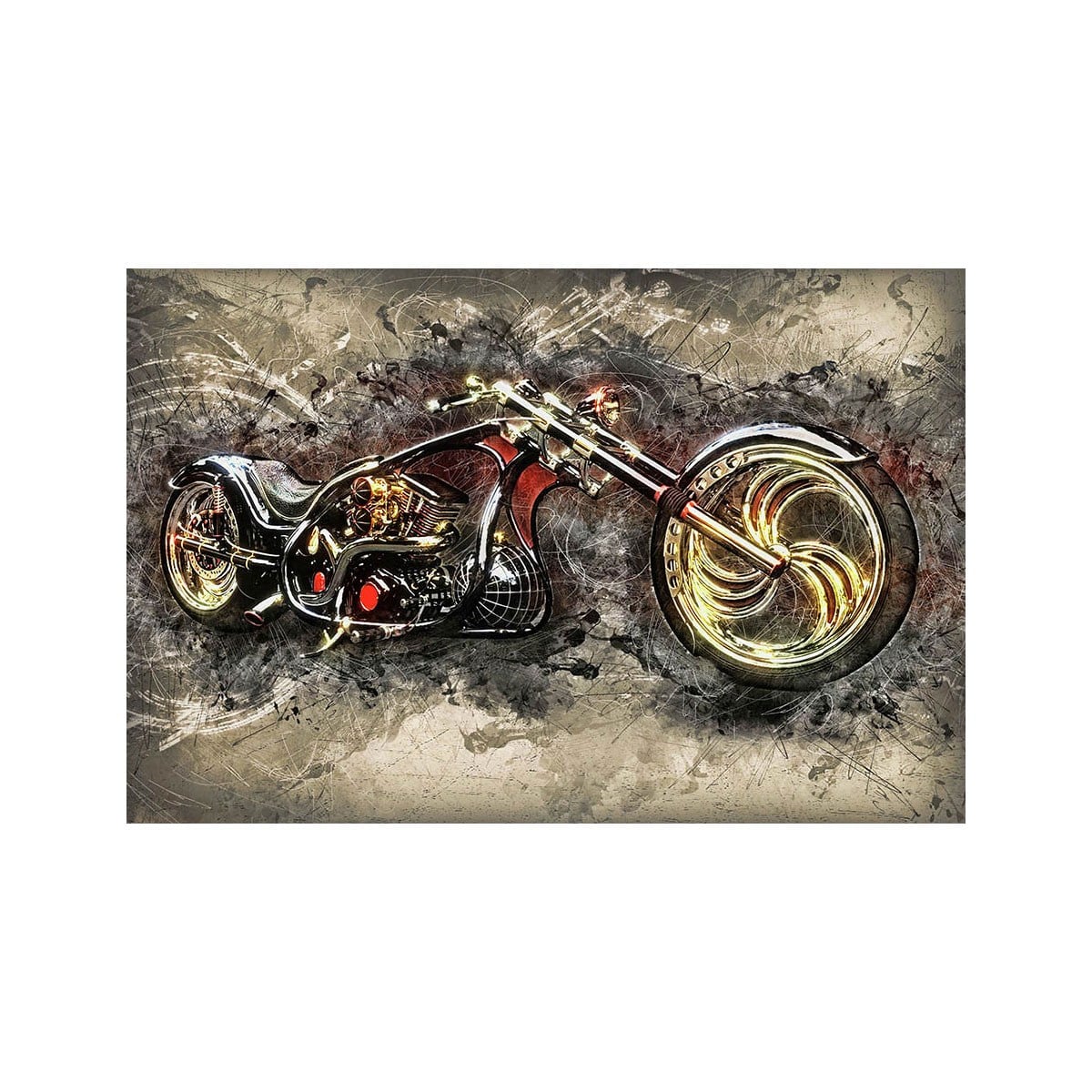 Eskitme arka planıyla modern çalışma odalarına enerji katan özel chopper motosiklet dokulu tablo ct-066 Çamlıca Home