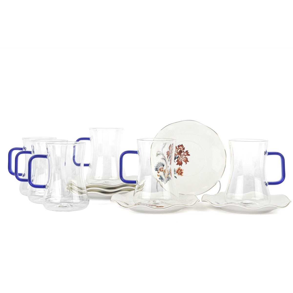 Çamlıca Home Palace Breeze Altın Yaldızlı Çiçek Desenli 12 Parça Çay Takımı