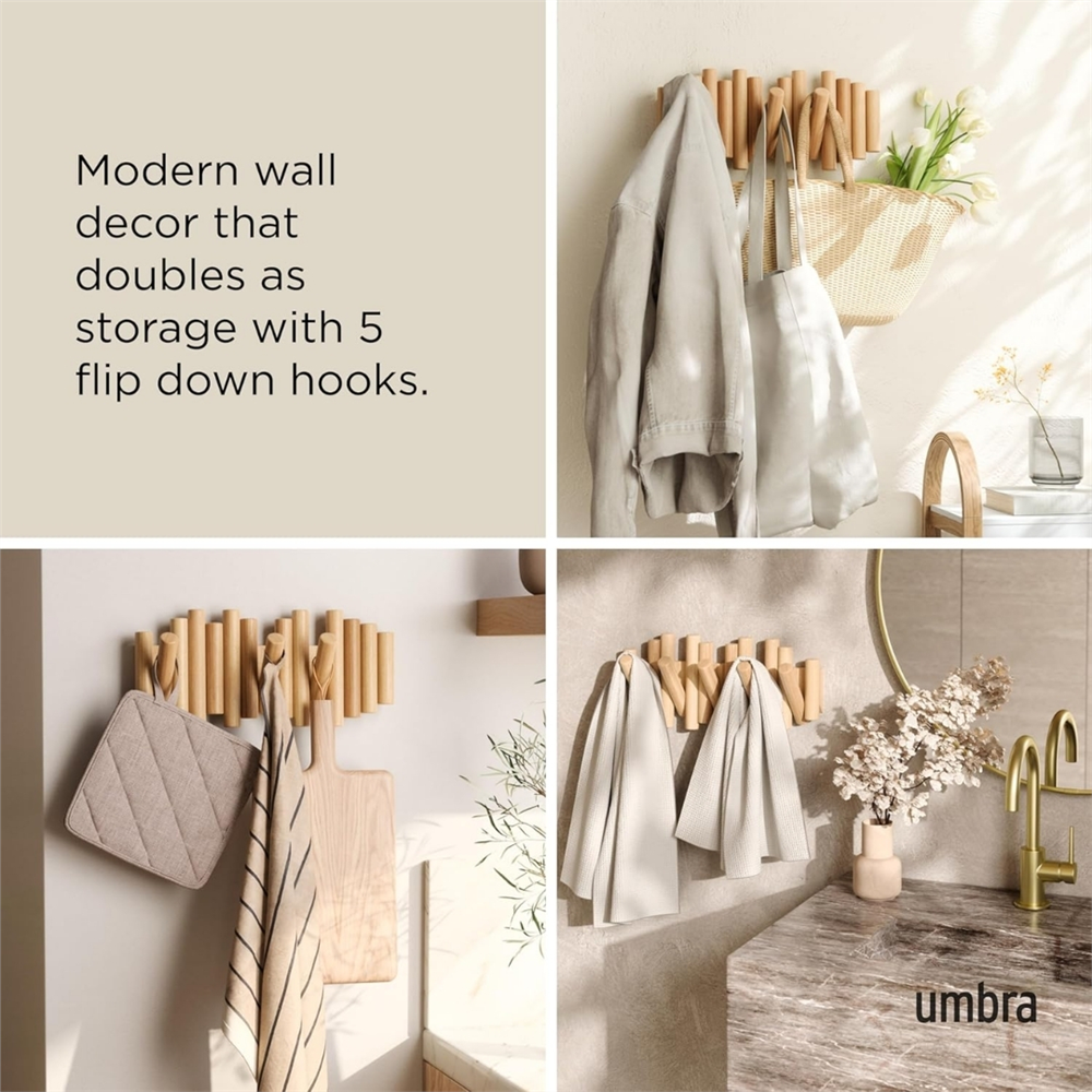 Picket Duvara Monte 5'Li Askılık Naturel Renk 38x17x4 cm - Umbra