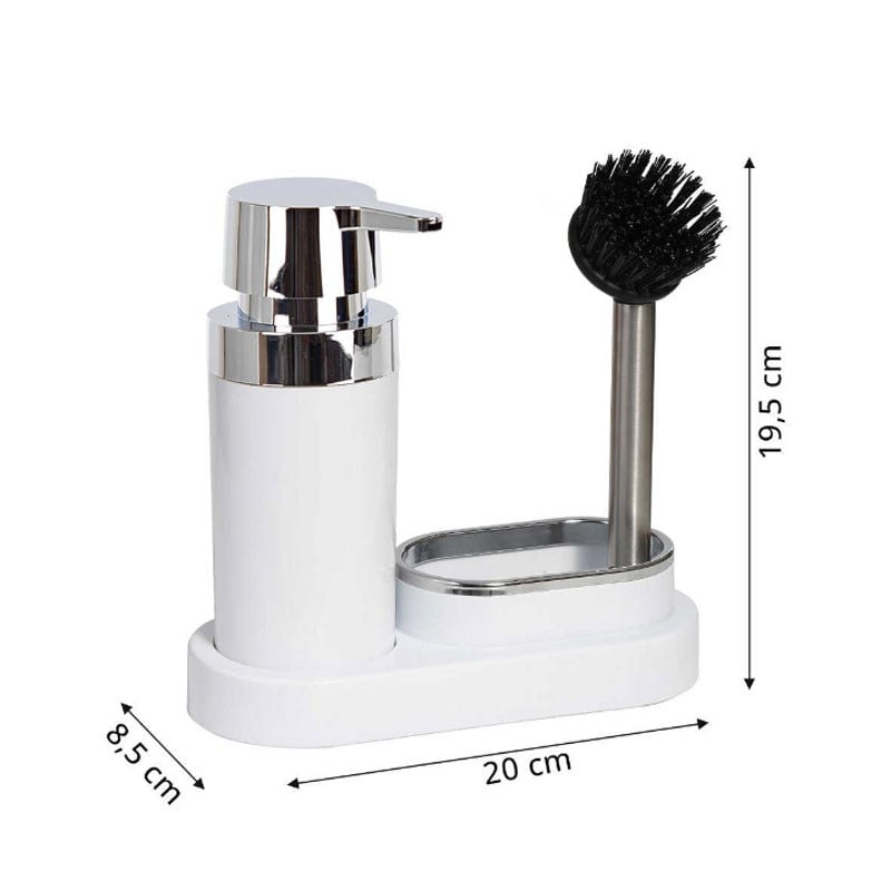 Polen Mutfak Seti Beyaz Sıvı Sabunluk Fırça - Primanova