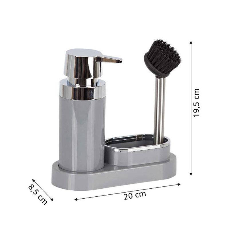Polen Mutfak Seti Gri Sıvı Sabunluk Fırça - Primanova