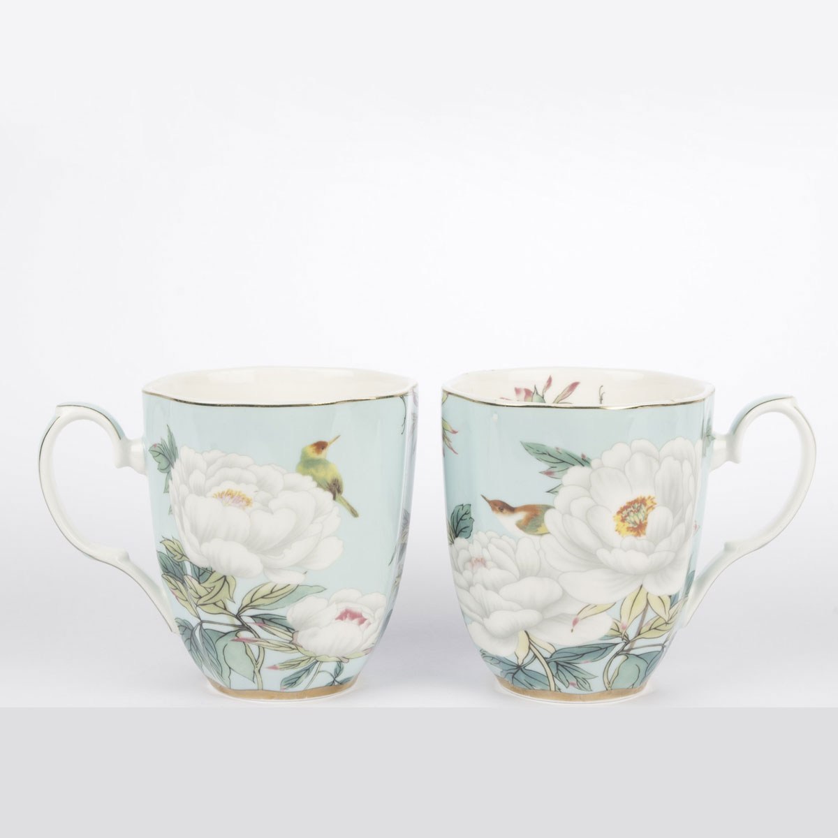 Çamlıca Home Celeste Garden kuş ve çiçek desenli 2li porselen kupa seti 420 cc