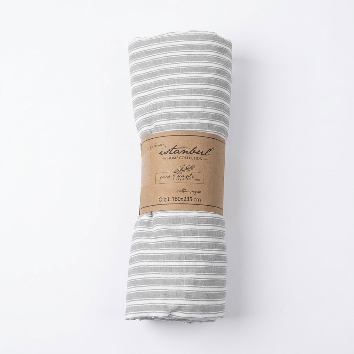 Pure & Simple Pamuk Tek Kişilik Çizgili Pike 160x235 cm - Stripe Gri - İyi Geceler İstanbul
