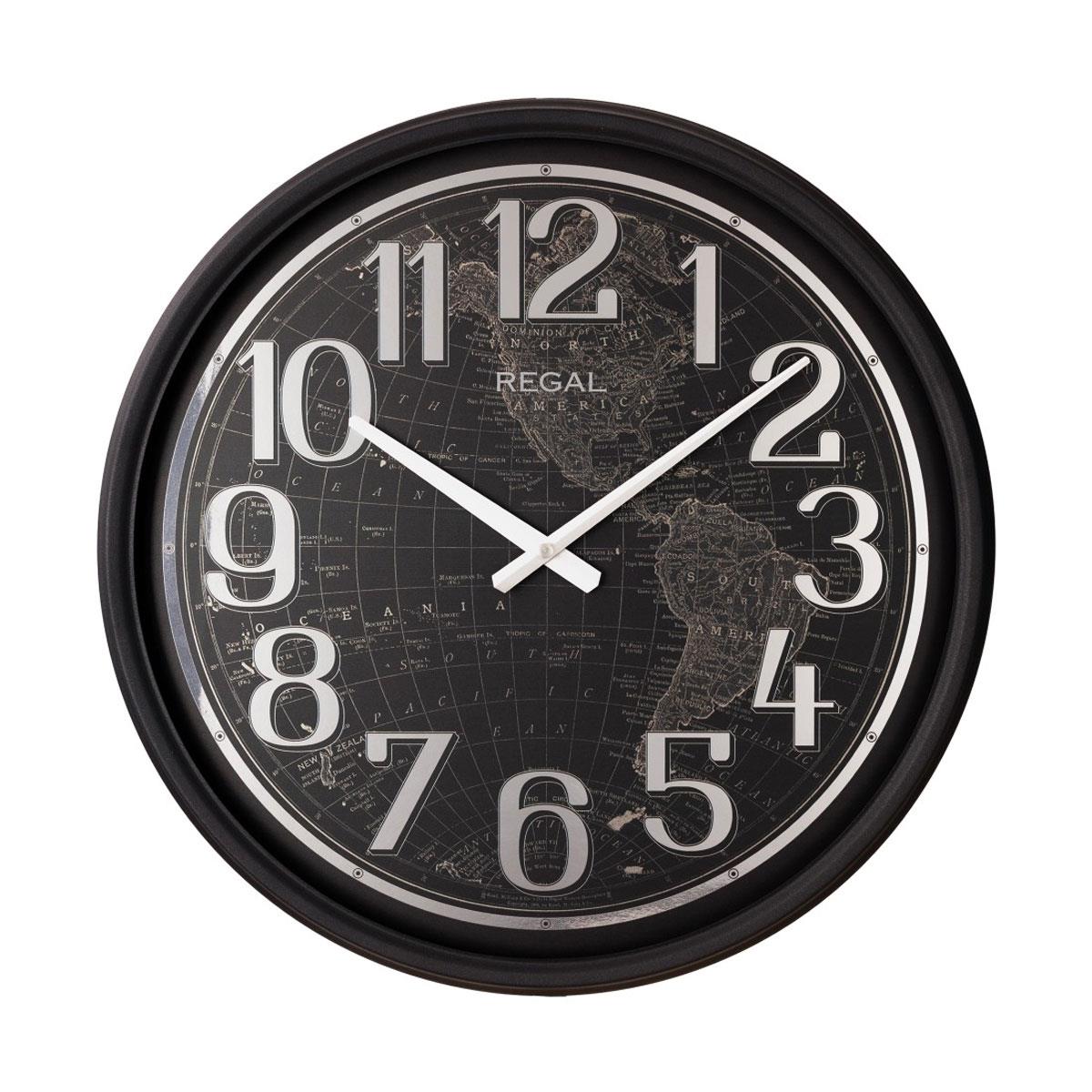 Regal Dünya Haritalı Siyah Metal Duvar Saati 51 cm - Büyük Boy, Metalik Gümüş Rakam ve Harita Desenli