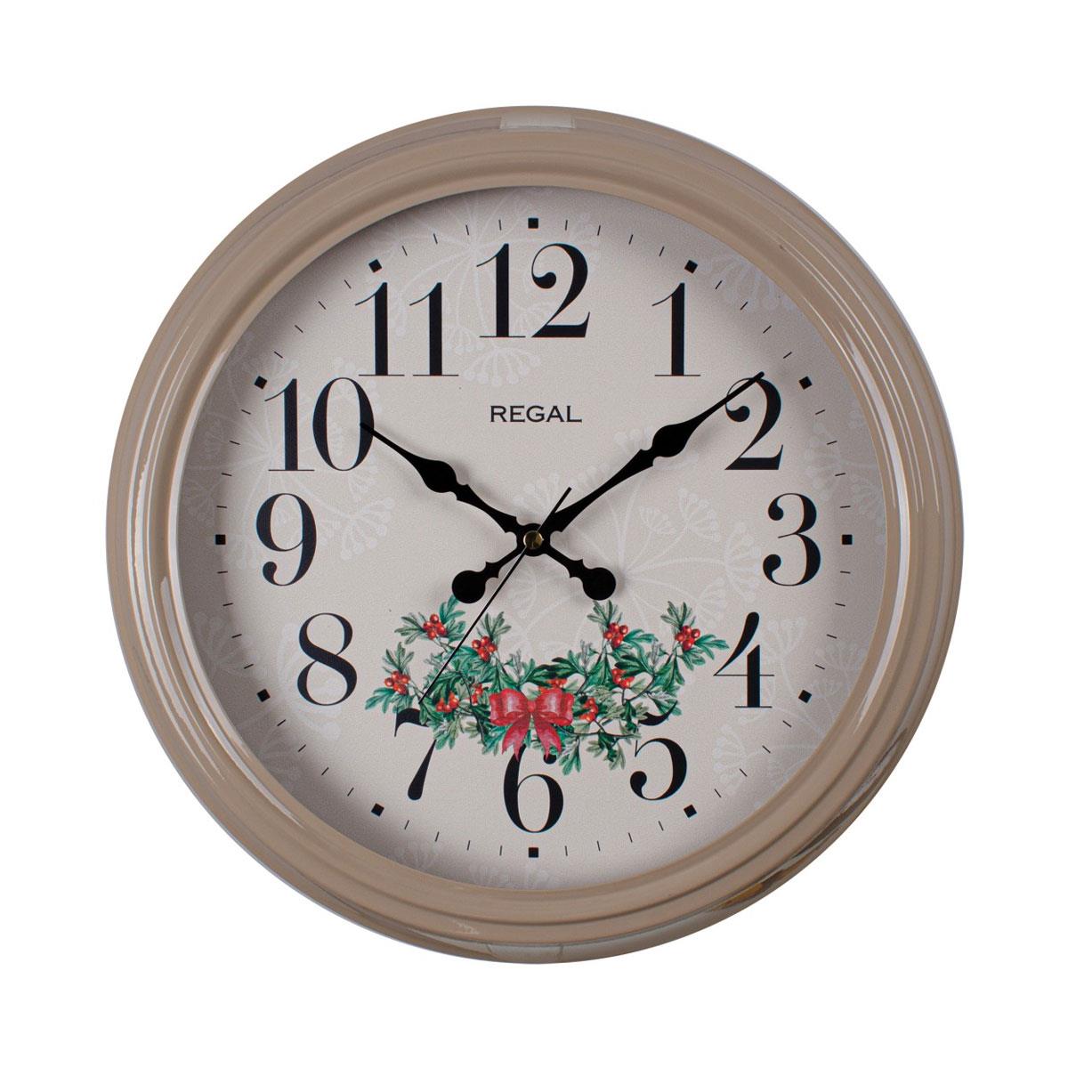 Regal Ökse Otu Desenli Vizon Rengi Metal Duvar Saati - Klasik Büyük Rakamlı Dekoratif Saat