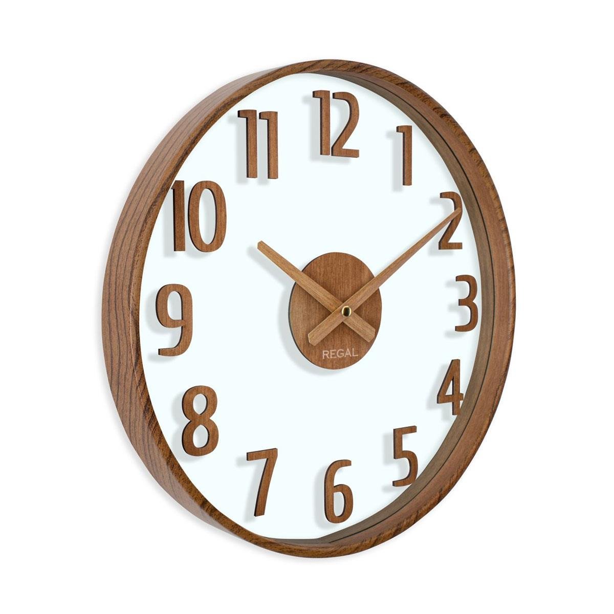 37.5 cm Regal Opal Ceviz Ahşap Duvar Saati - Kalın Ahşap Görünümlü Çerçeve Sağ Profil Görünümü