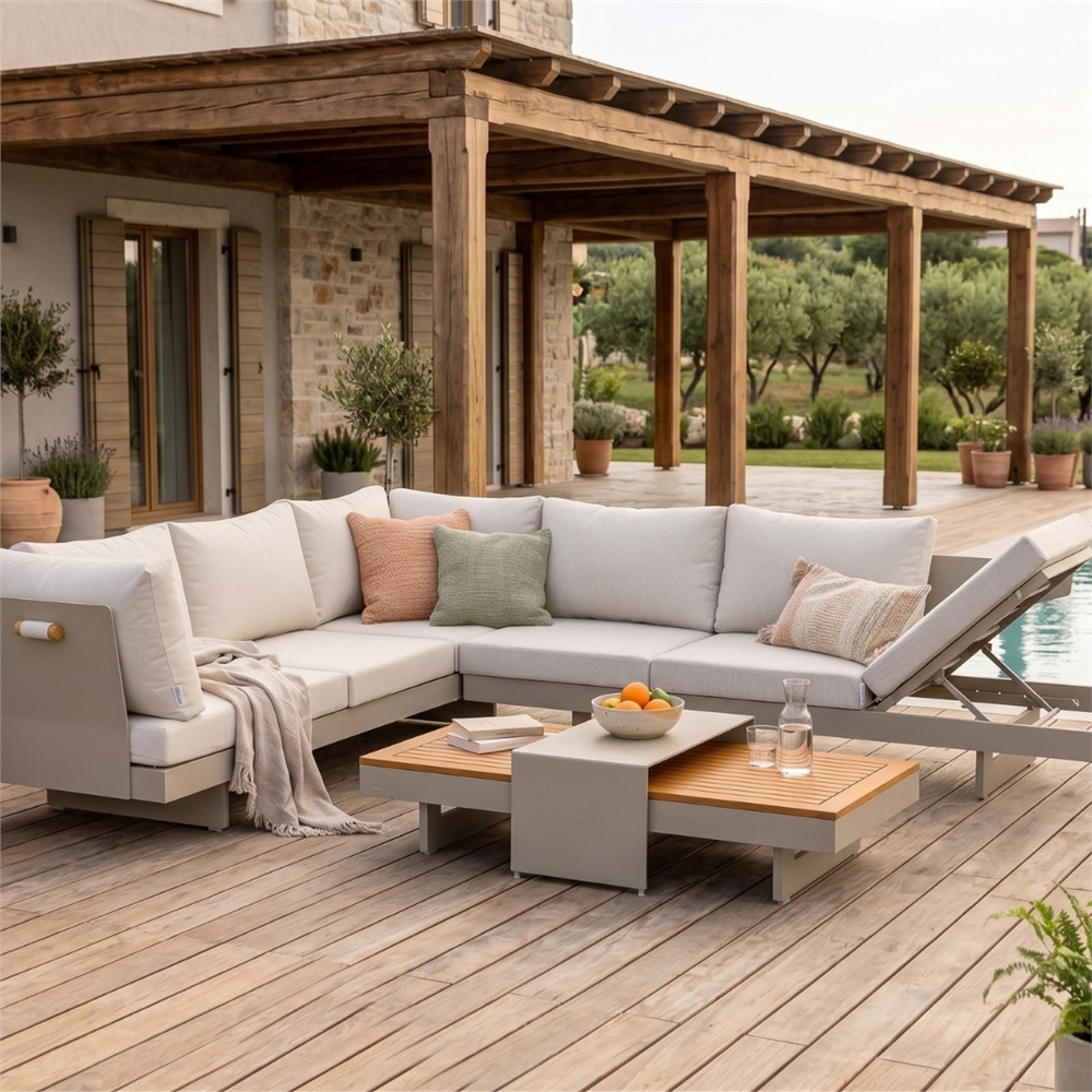 SANTORİNİ Alüminyum Köşe Bahçe Oturma Grubu 4 Parça - Vivarel