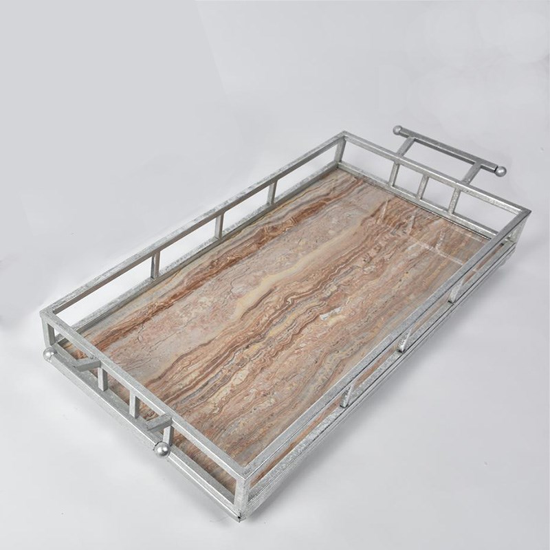 Seta Marble Dikdörtgen Gümüş Tepsi 69 cm - Seta Bianca
