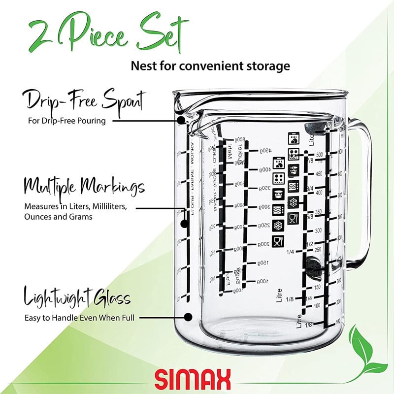 Simax Borosilikat Isıya Dayanıklı Cam 2'li Ölçek Seti Kabı - Simax