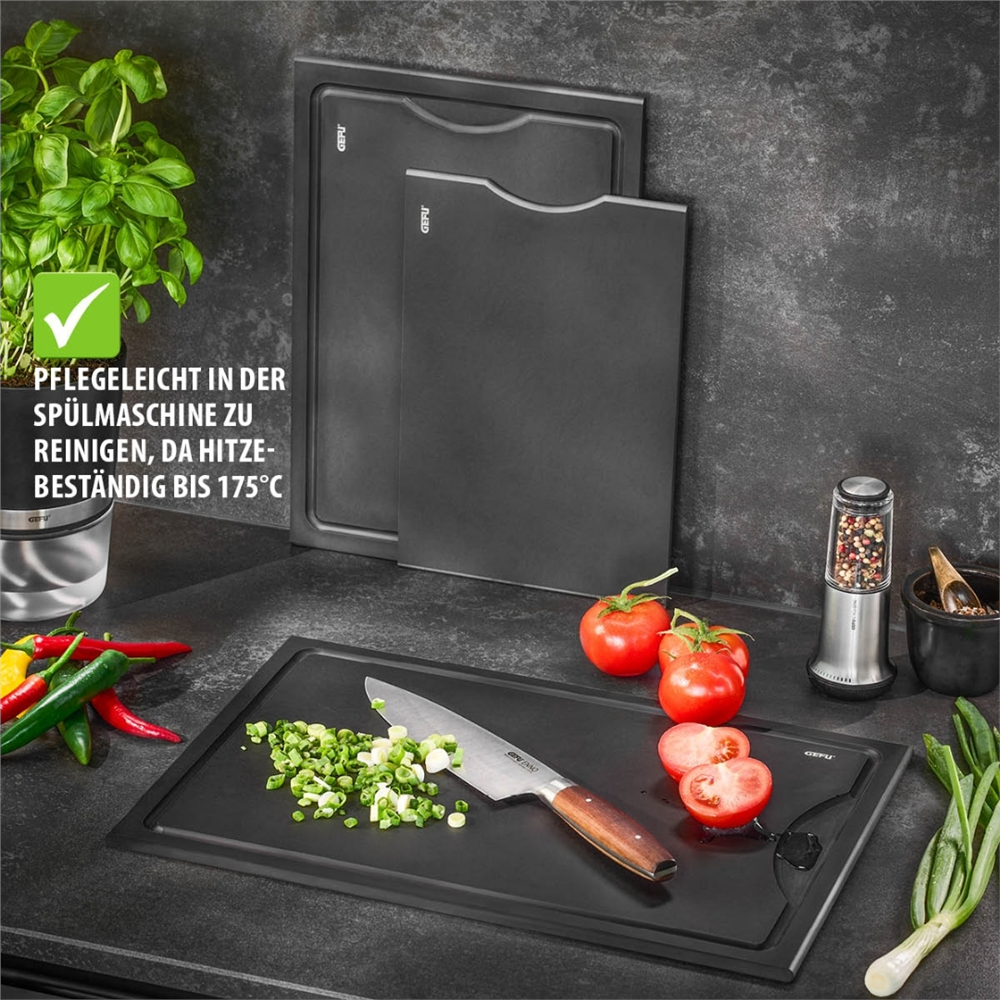 Slıze Orta Boy Kesme Tahtası, Siyah Renk 37x25x0,9 cm - Gefu
