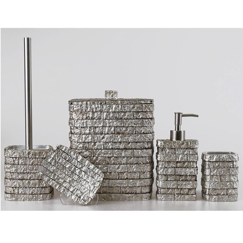 Stone 5 Parça Banyo Seti Gümüş