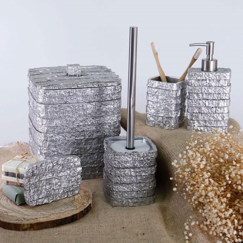 Stone 5 Parça Banyo Seti Gümüş - Selim