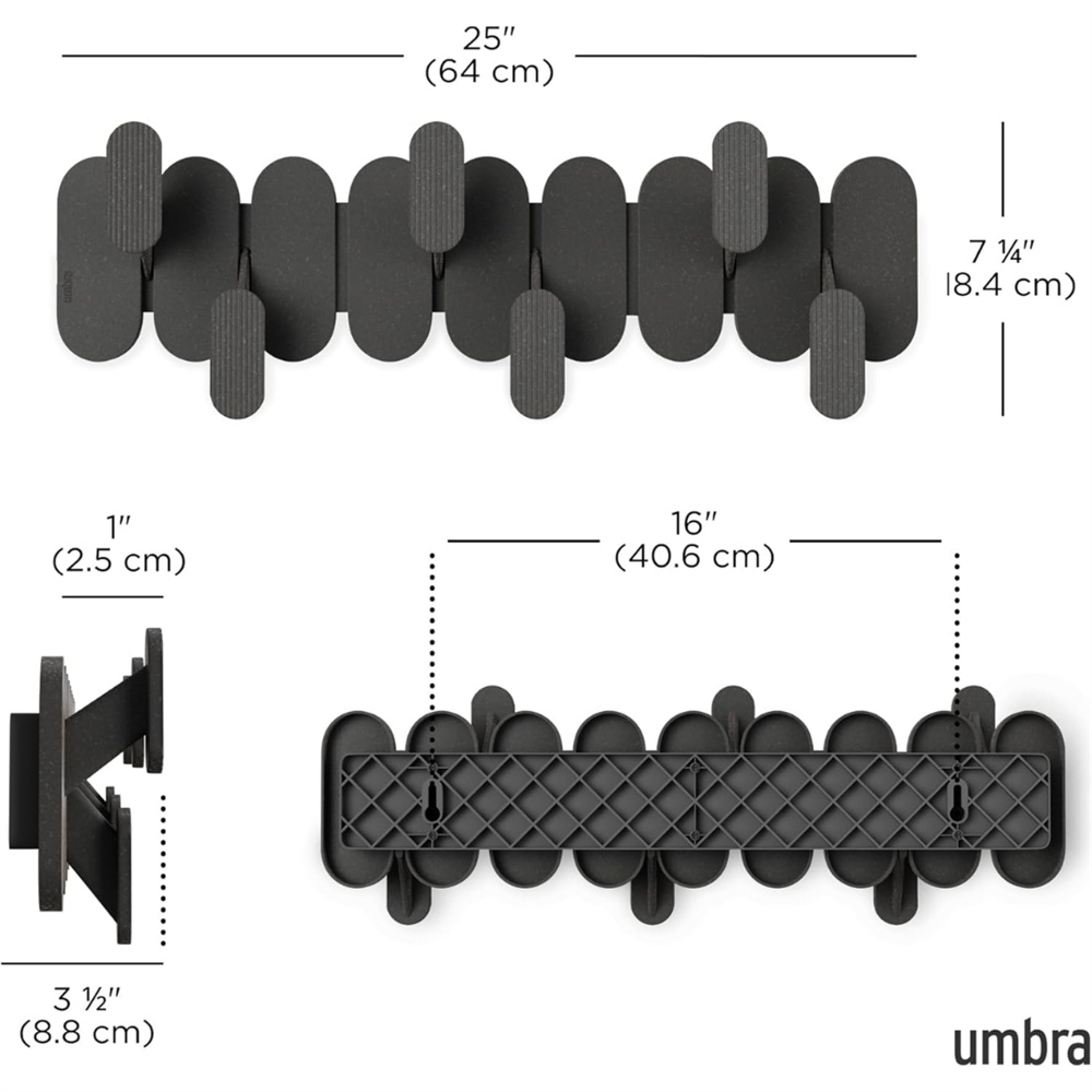 Tempo Duvara Monte 6'Lı Askılık Siyah Renk 47x15,7x6,4 cm - Umbra
