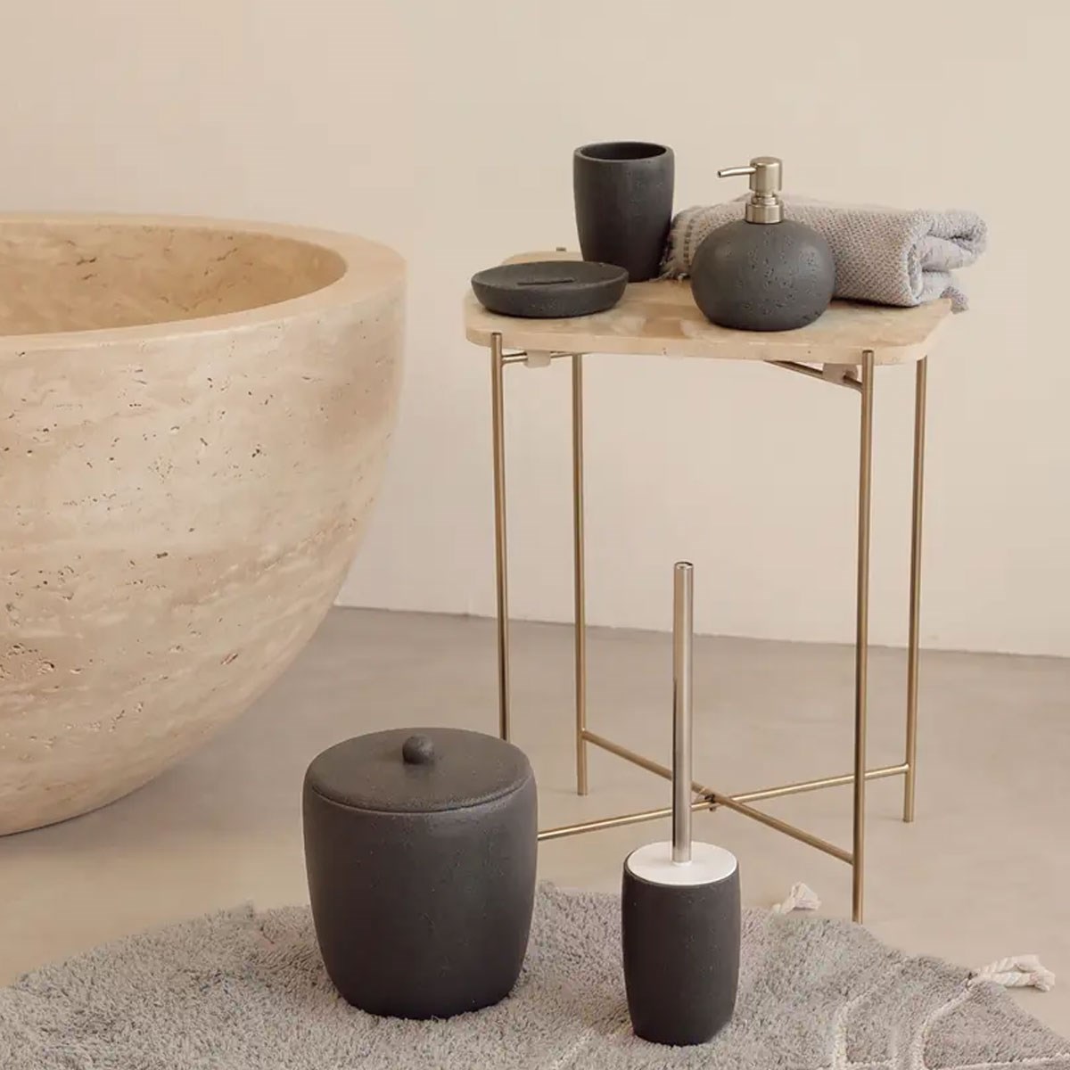Travertine 5 Parça Antrasit Banyo Seti - İrya