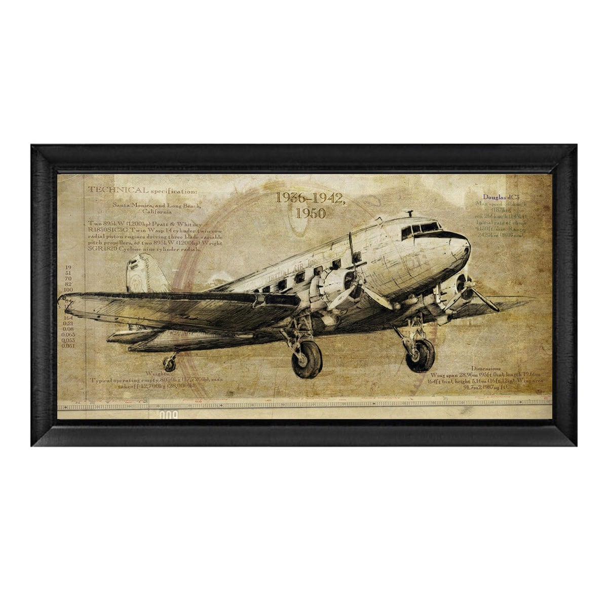 Dinlenme salonları ve ofislere maskülen şıklık katan siyah çerçeveli pervaneli uçak tablo vh-2005 Çamlıca Home