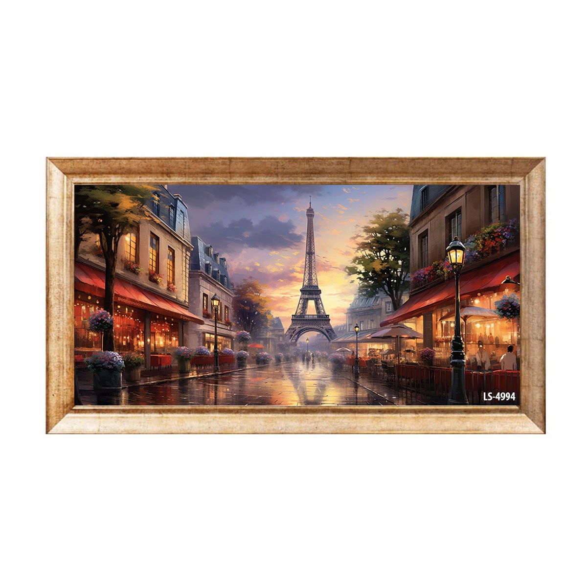 Eskitme çerçeveli yağmurlu Paris caddesi ve Eyfel Kulesi tablosu ls-4994 - Çamlıca Home